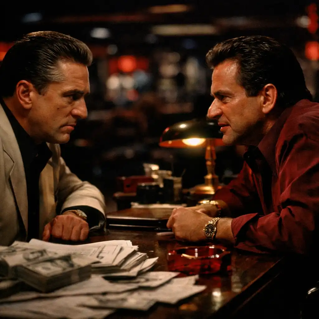 Tense moment between Robert De Niro and Joe Pesci in Casino (1995)