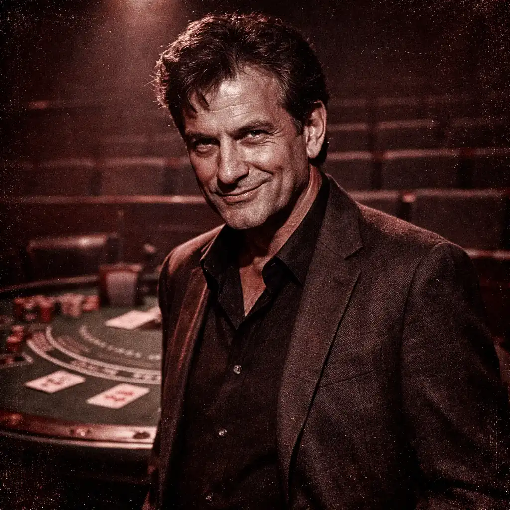 Mickey Rosa, a charismatic professor, standing near a blackjack table