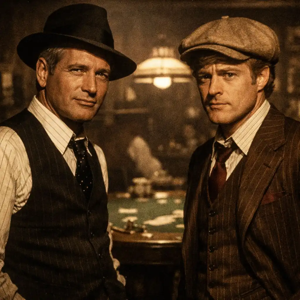 Paul Newman and Robert Redford in period attire in The Sting (1973)
